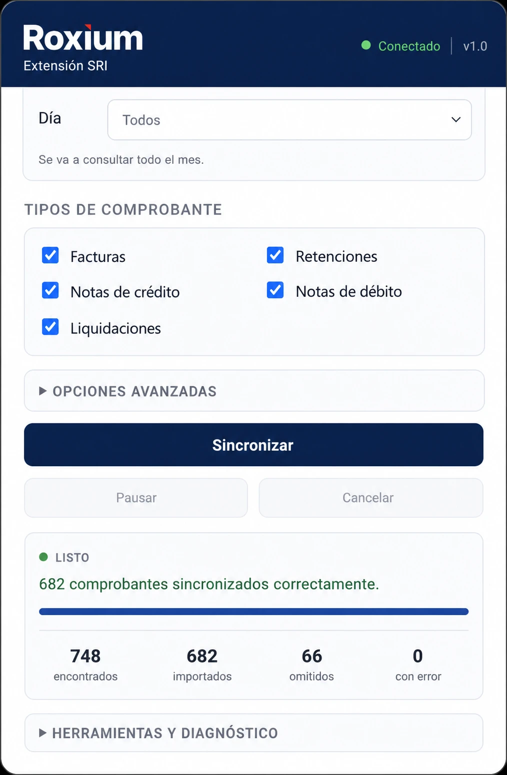 3. Ver el resultado en la extensión Roxium SRI