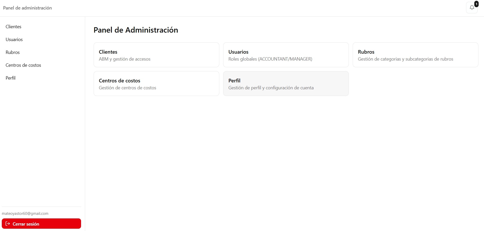 Panel administrativo